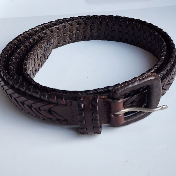 Mens Dark Brown Cognac Hand Braided Belt Leather Encased Buckle Sz 40 Mexico - Picture 1 of 10